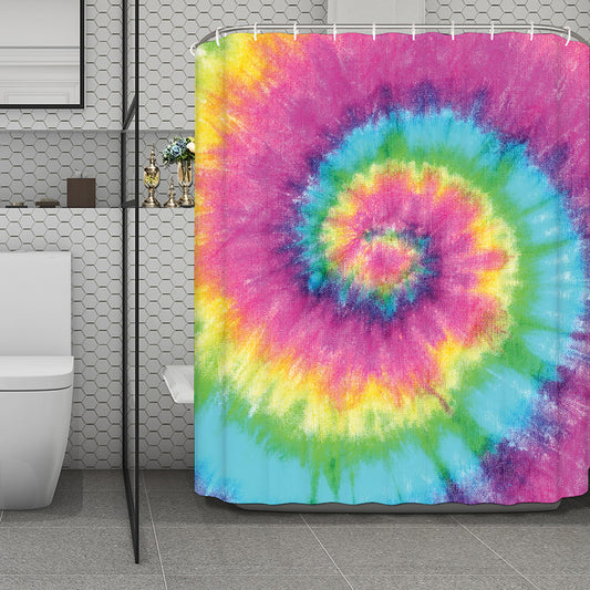 Bright Spiral Tie Dye Print Polyester Shower Curtain