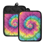 Bright Spiral Tie Dye Print Pot Holders With Pocket