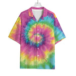 Bright Spiral Tie Dye Print Rayon Hawaiian Shirt