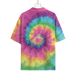 Bright Spiral Tie Dye Print Rayon Hawaiian Shirt