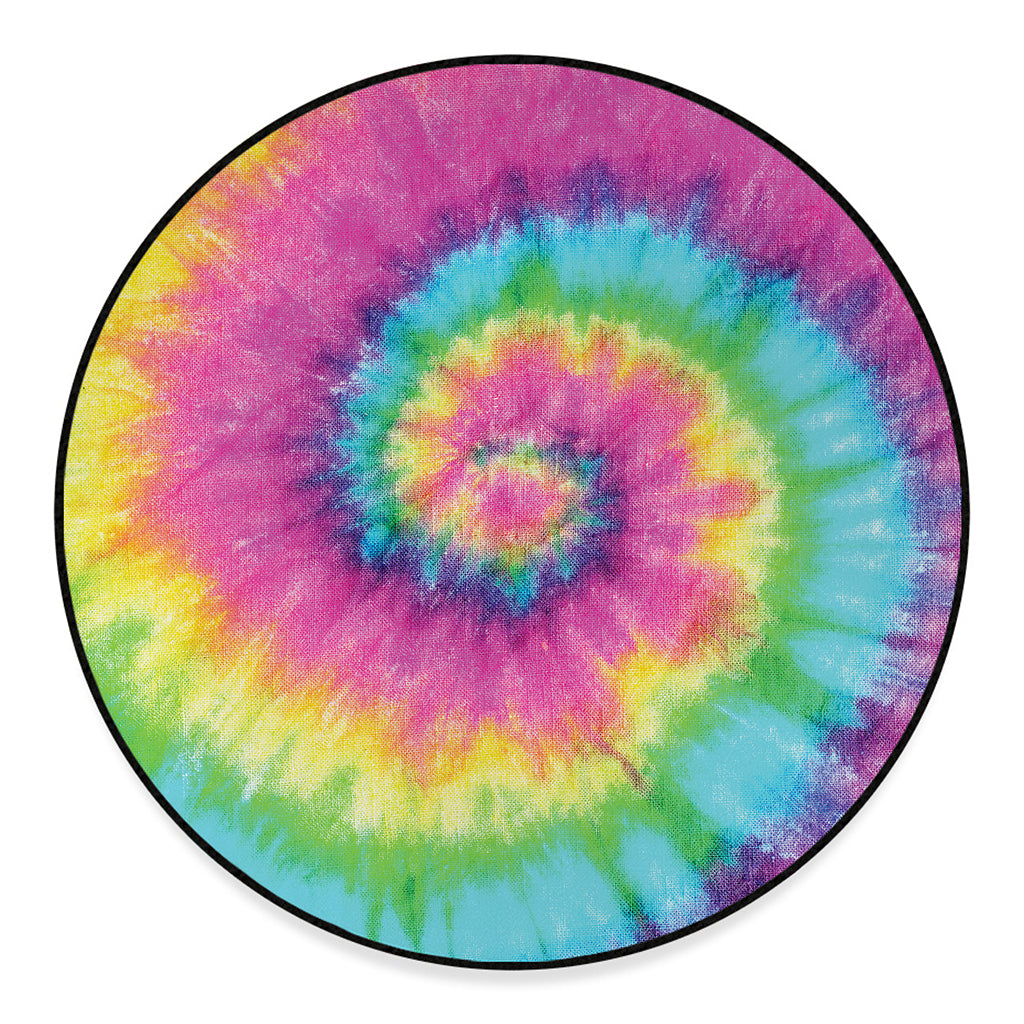 Bright Spiral Tie Dye Print Round Floor Mat
