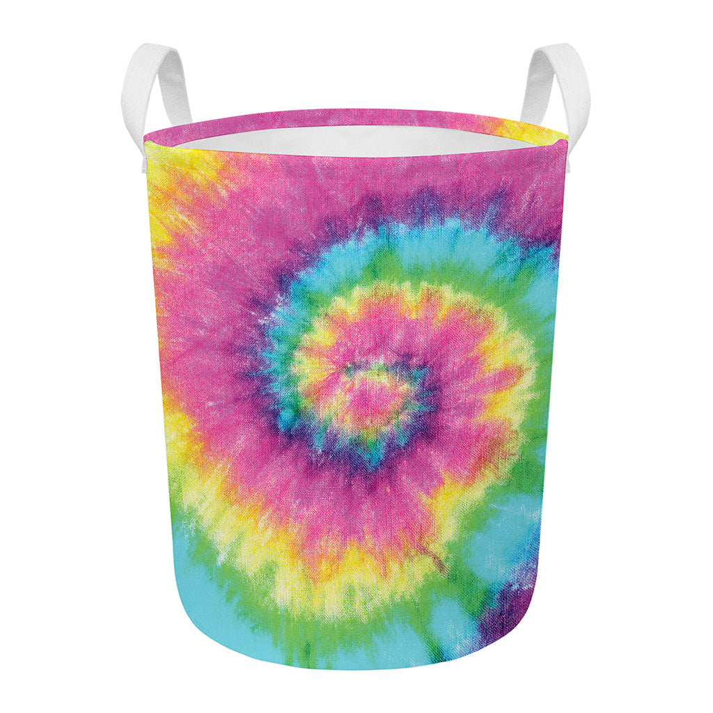 Bright Spiral Tie Dye Print Round Laundry Basket