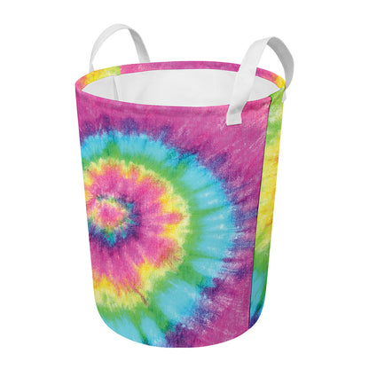 Bright Spiral Tie Dye Print Round Laundry Basket