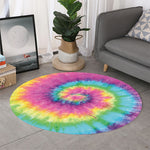 Bright Spiral Tie Dye Print Round Rug