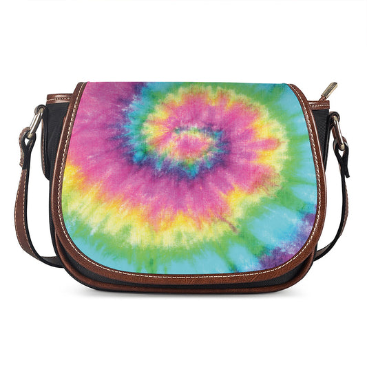Bright Spiral Tie Dye Print Saddle Bag