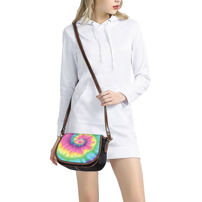 Bright Spiral Tie Dye Print Saddle Bag