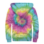 Bright Spiral Tie Dye Print Sherpa Lined Zip Up Hoodie