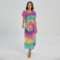 Bright Spiral Tie Dye Print Short Sleeve Maxi Dress