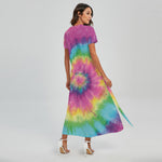 Bright Spiral Tie Dye Print Short Sleeve Maxi Dress