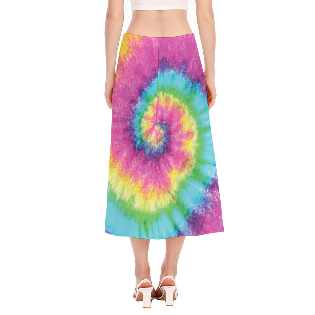 Bright Spiral Tie Dye Print Side Slit Midi Skirt