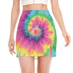Bright Spiral Tie Dye Print Side Slit Mini Skirt