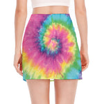 Bright Spiral Tie Dye Print Side Slit Mini Skirt