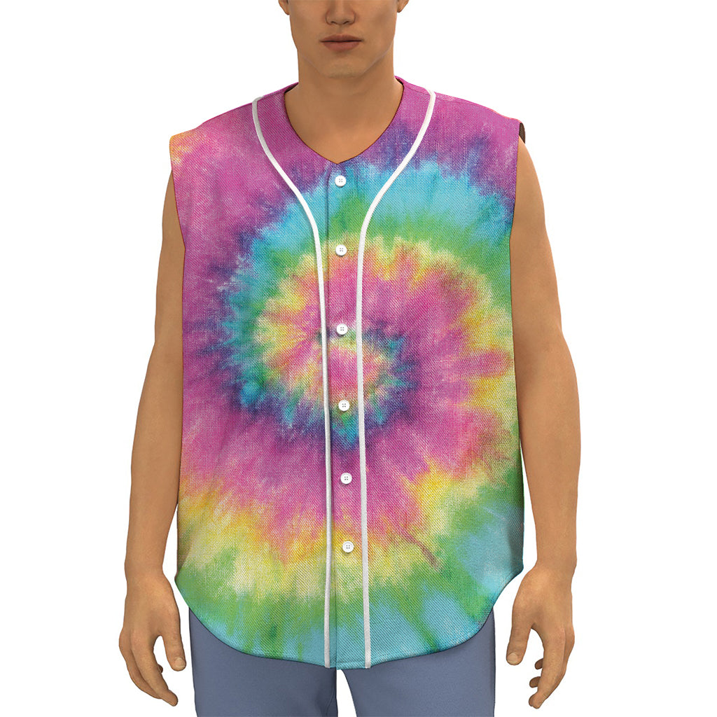 Bright Spiral Tie Dye Print Sleeveless Baseball Jersey
