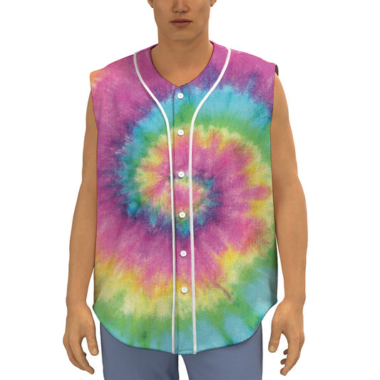 Bright Spiral Tie Dye Print Sleeveless Baseball Jersey