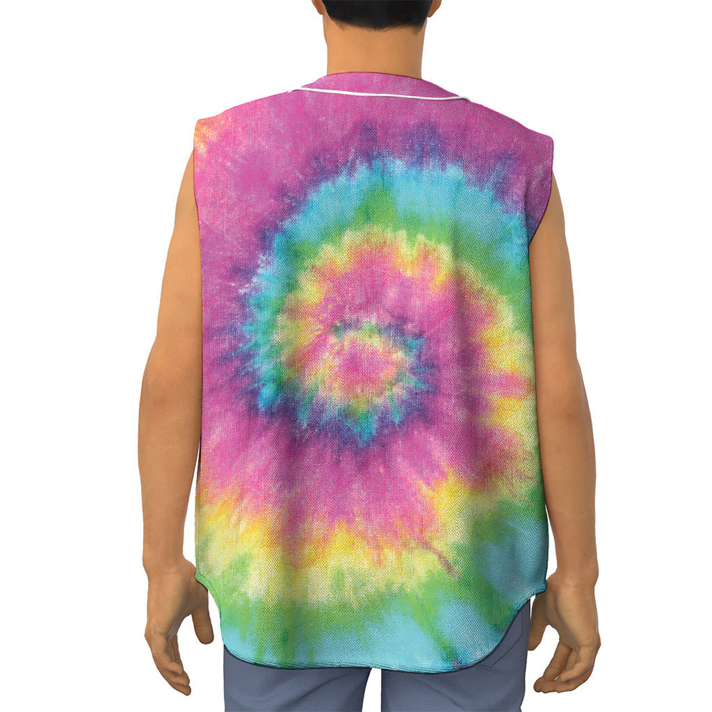 Bright Spiral Tie Dye Print Sleeveless Baseball Jersey