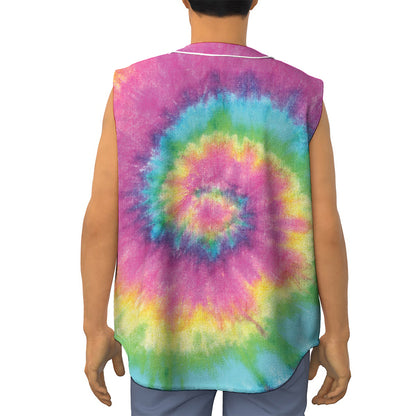 Bright Spiral Tie Dye Print Sleeveless Baseball Jersey