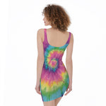 Bright Spiral Tie Dye Print Sleeveless Bodycon Dress