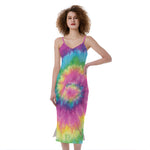 Bright Spiral Tie Dye Print Slim Fit Midi Cami Dress