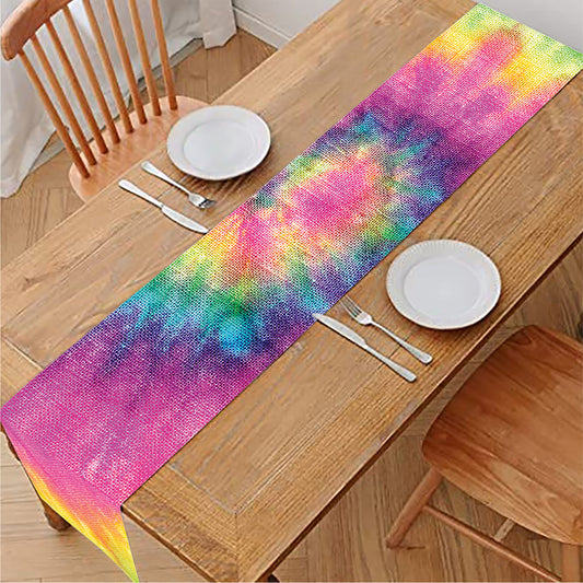 Bright Spiral Tie Dye Print Table Runner
