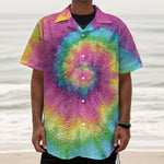 Bright Spiral Tie Dye Print Textured Short Sleeve Shirt