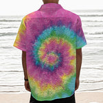 Bright Spiral Tie Dye Print Textured Short Sleeve Shirt