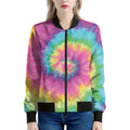 Bright Spiral Tie Dye Print Women's Bomber Jacket