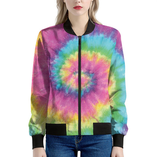 Bright Spiral Tie Dye Print Women's Bomber Jacket