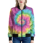 Bright Spiral Tie Dye Print Women's Bomber Jacket