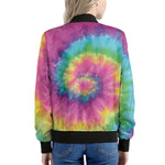 Bright Spiral Tie Dye Print Women's Bomber Jacket