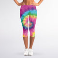 Bright Spiral Tie Dye Print Women's Capri Leggings