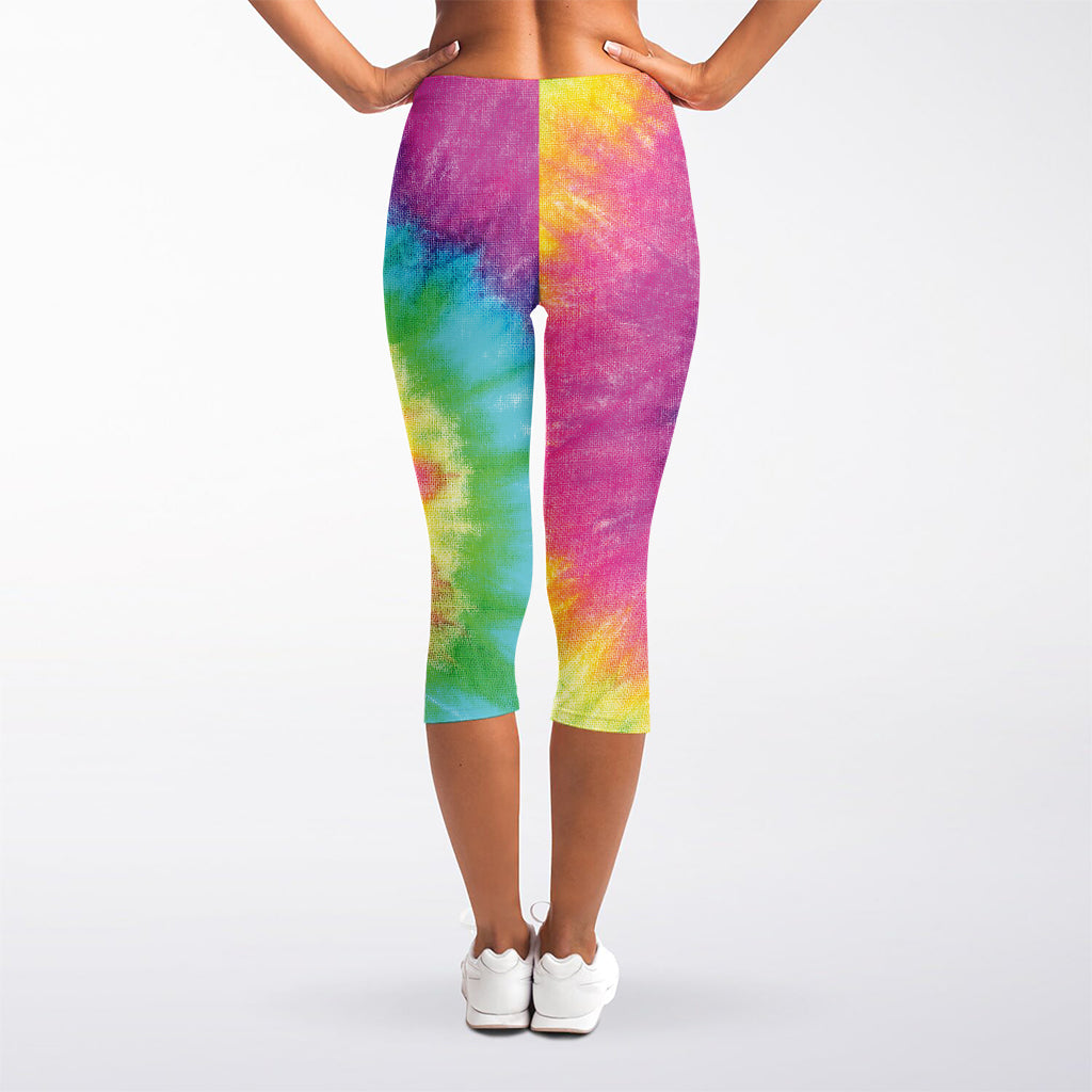 Bright Spiral Tie Dye Print Women's Capri Leggings