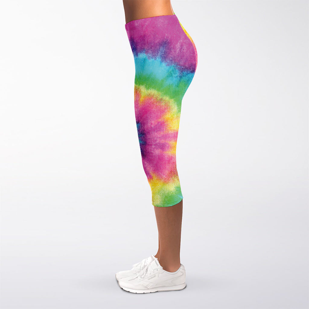Bright Spiral Tie Dye Print Women's Capri Leggings