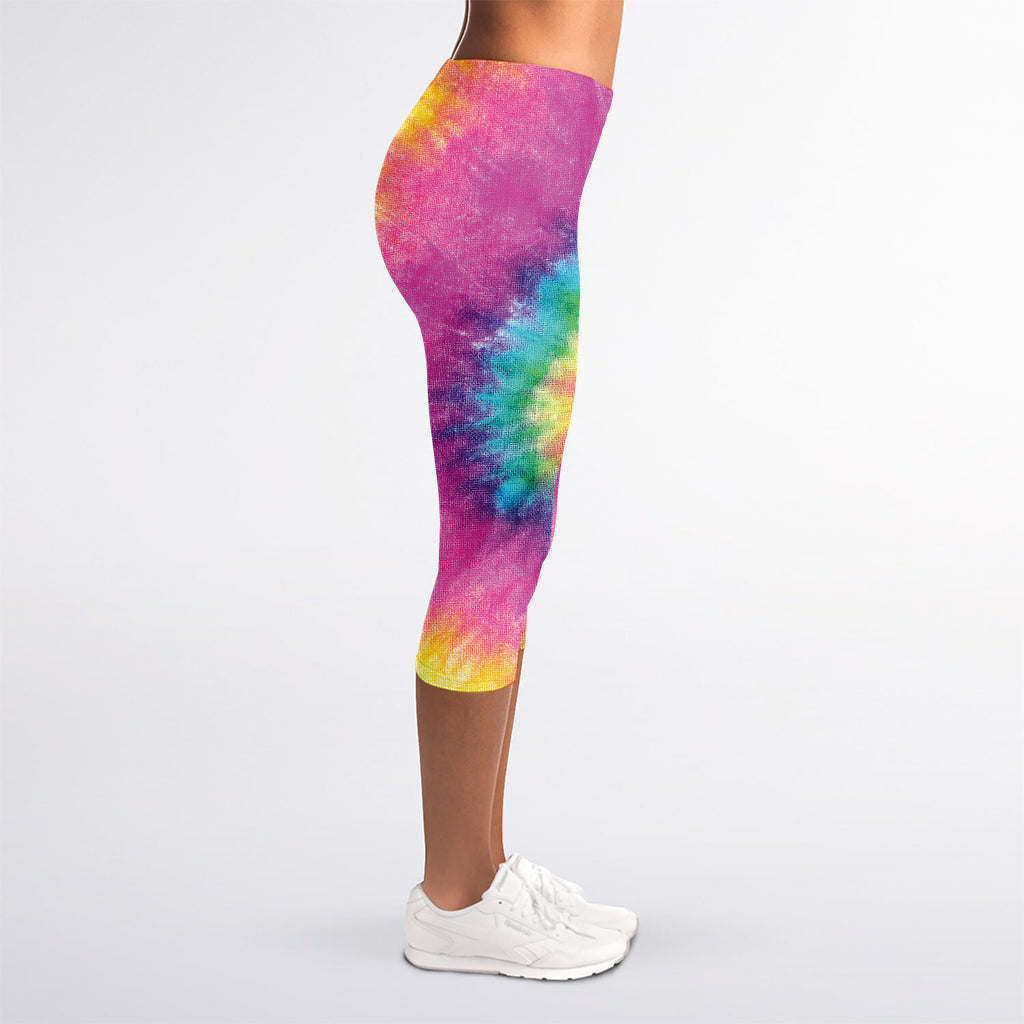 Bright Spiral Tie Dye Print Women's Capri Leggings