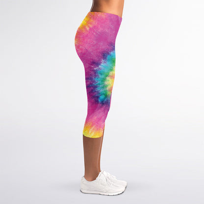Bright Spiral Tie Dye Print Women's Capri Leggings