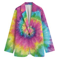 Bright Spiral Tie Dye Print Women's Cotton Blazer
