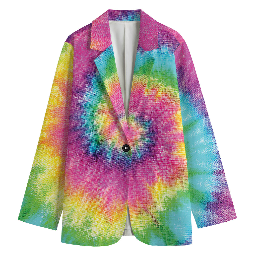 Bright Spiral Tie Dye Print Women's Cotton Blazer