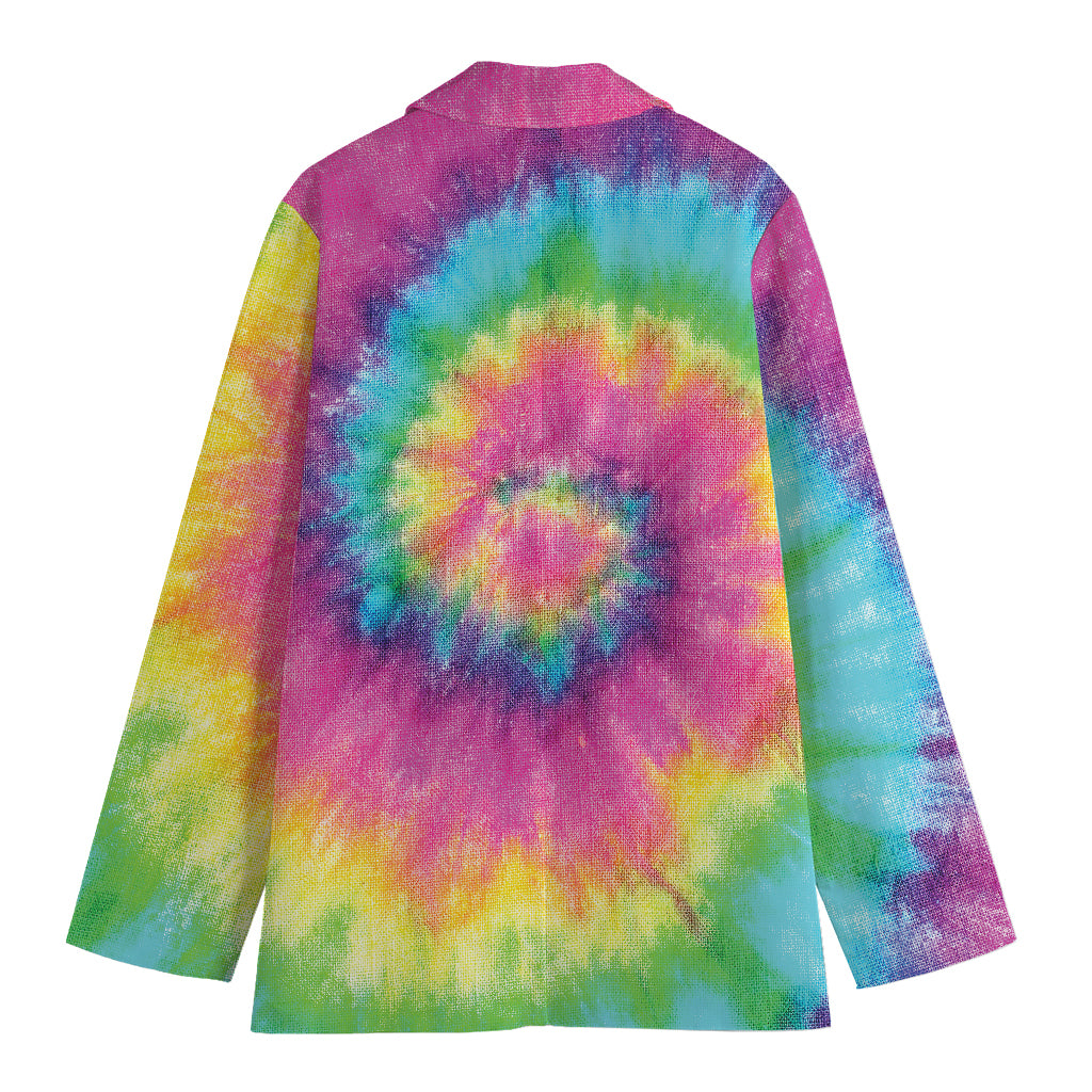 Bright Spiral Tie Dye Print Women's Cotton Blazer