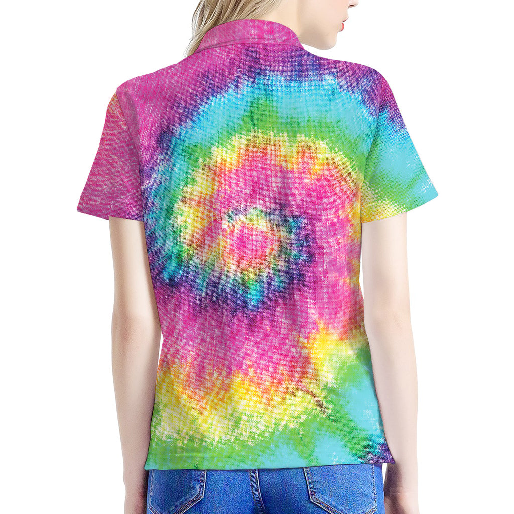 Bright Spiral Tie Dye Print Women's Polo Shirt