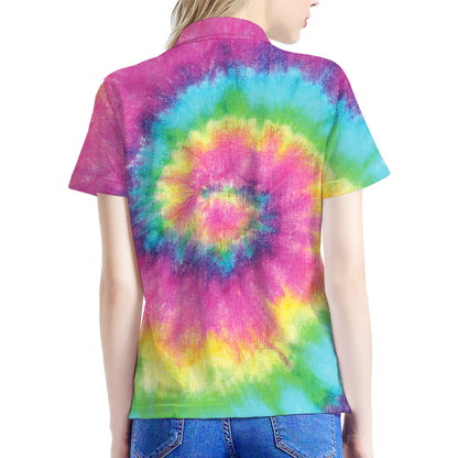 Bright Spiral Tie Dye Print Women's Polo Shirt