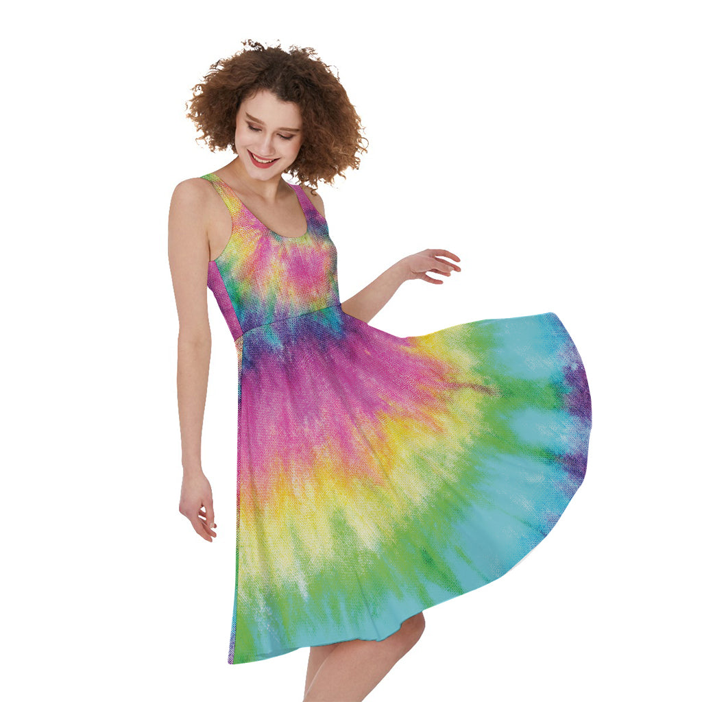 Bright Spiral Tie Dye Print Women's Sleeveless Dress