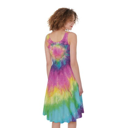 Bright Spiral Tie Dye Print Women's Sleeveless Dress