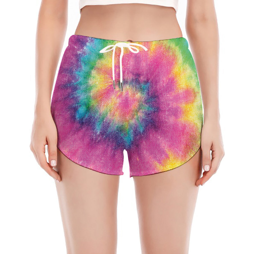 Bright Spiral Tie Dye Print Women's Split Running Shorts