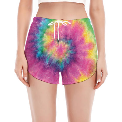 Bright Spiral Tie Dye Print Women's Split Running Shorts