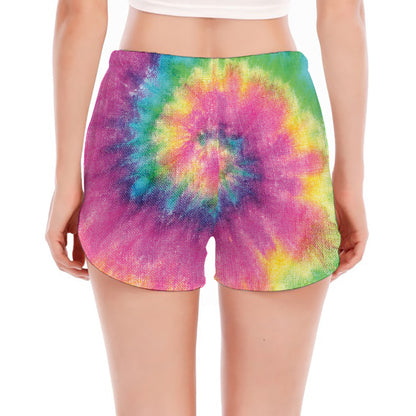 Bright Spiral Tie Dye Print Women's Split Running Shorts