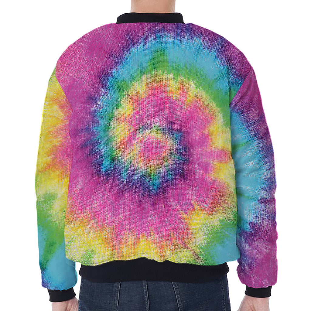 Bright Spiral Tie Dye Print Zip Sleeve Bomber Jacket