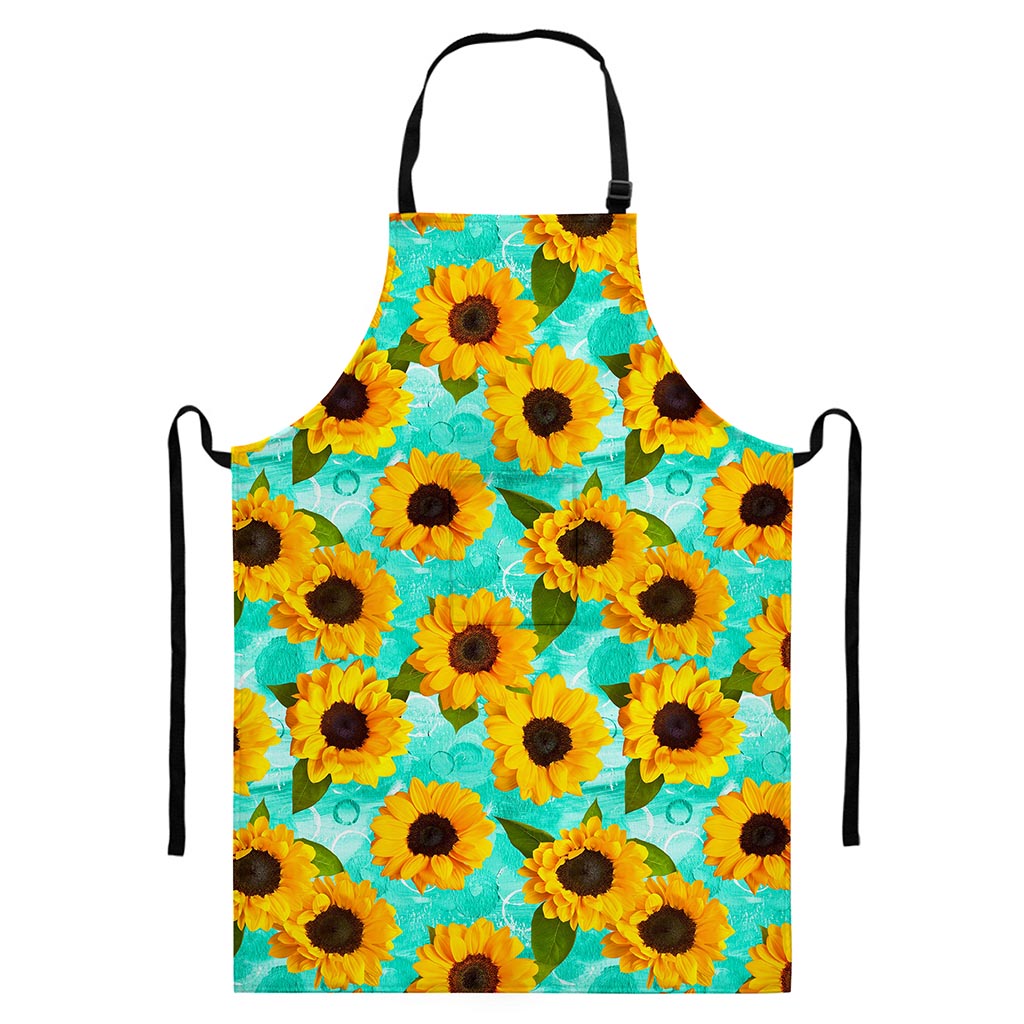 Bright Sunflower Pattern Print Bib Apron With Pocket