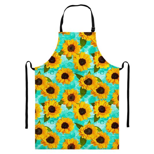 Bright Sunflower Pattern Print Bib Apron With Pocket