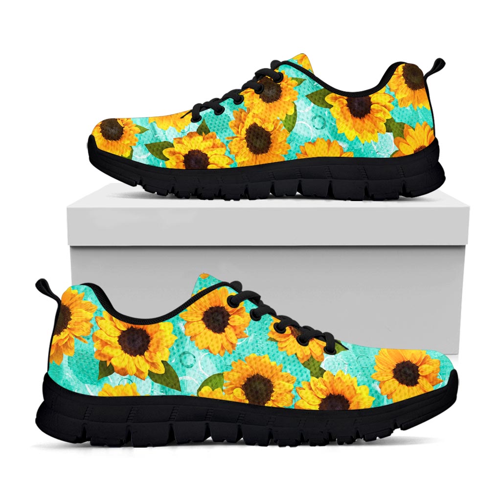 Bright Sunflower Pattern Print Black Running Shoes