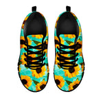 Bright Sunflower Pattern Print Black Running Shoes