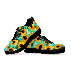 Bright Sunflower Pattern Print Black Running Shoes